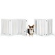 Freestanding 6-panel dog gate in white with support feet, ideal for creating a safe playpen for pets.